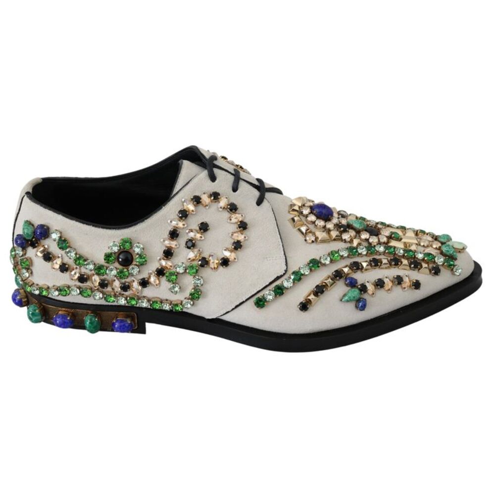 Dolce & Gabbana White Suede Crystal Dress Broque Women's Shoes